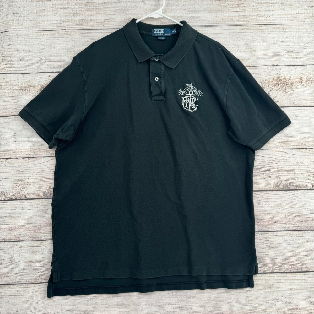 Polo Ralph Lauren Polo Shirt Mens XXL Black Embroidered Nautical Crest Logo